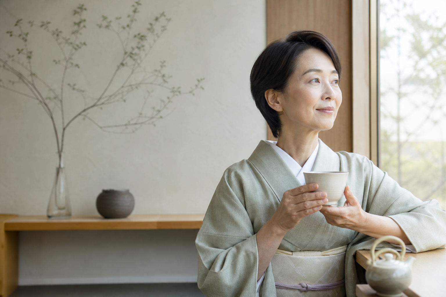 着物で自分の時間を楽しむ女性